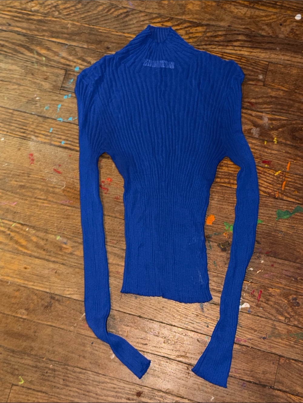 Royal Blue Ribbed Long Sleeve layering Mock Neck Top